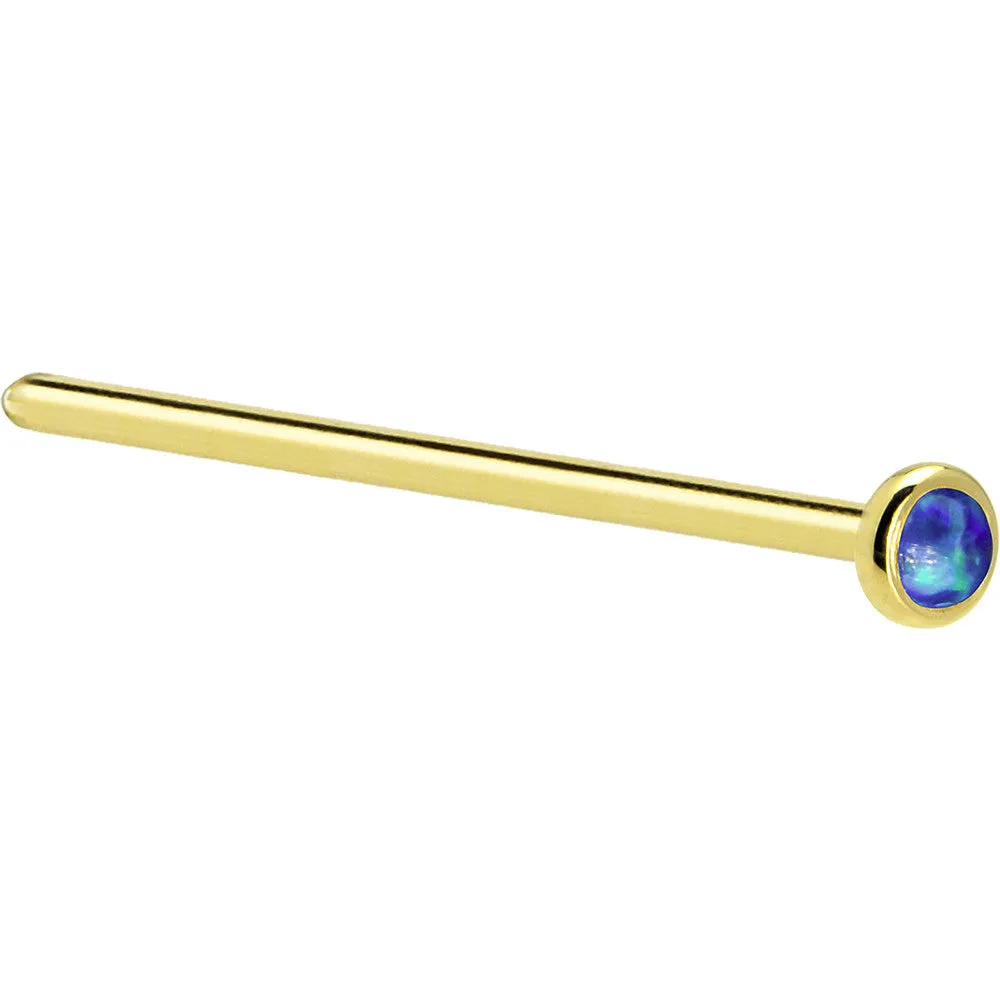 Solid 14KT Yellow Gold 2mm Dark Blue Synthetic Opal Nose Ring