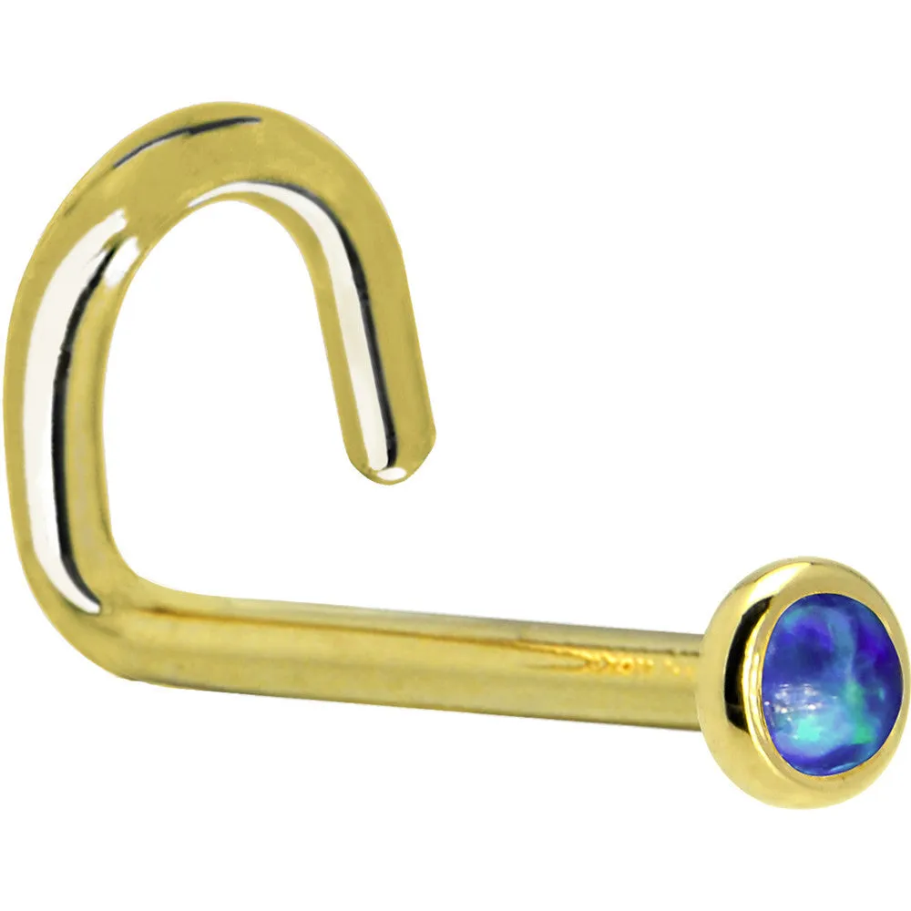 Solid 14KT Yellow Gold 2mm Dark Blue Synthetic Opal Nose Ring