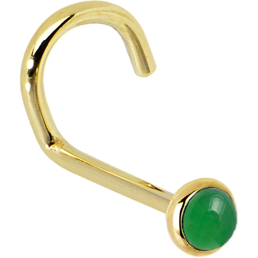 Solid 14KT Yellow Gold 2mm Jade Nose Ring