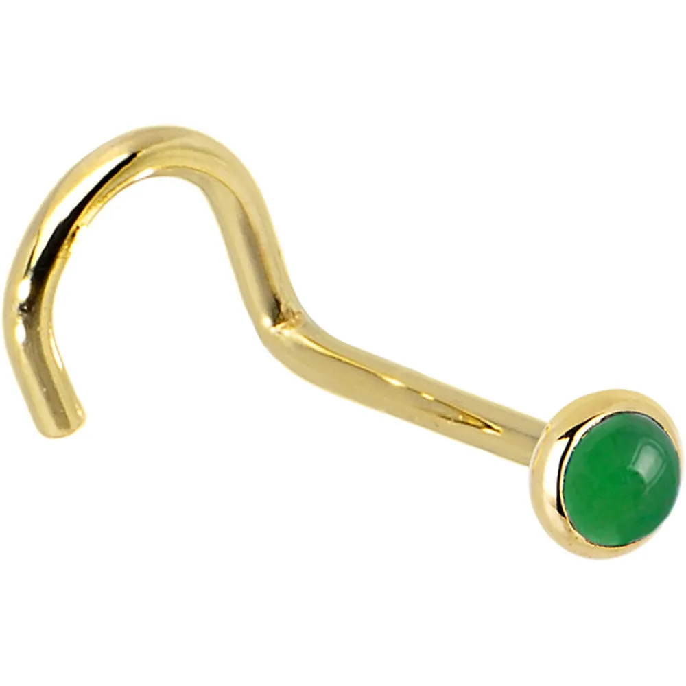 Solid 14KT Yellow Gold 2mm Jade Nose Ring