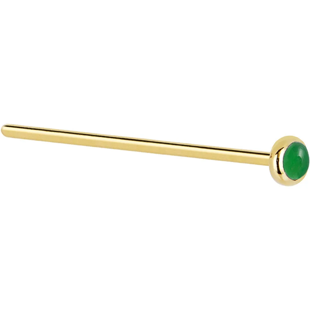 Solid 14KT Yellow Gold 2mm Jade Nose Ring