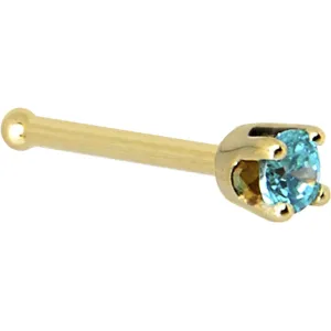 Solid 14KT Yellow Gold 2mm Mint Green Cubic Zirconia Nose Ring