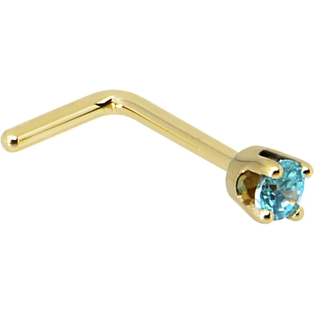 Solid 14KT Yellow Gold 2mm Mint Green Cubic Zirconia Nose Ring