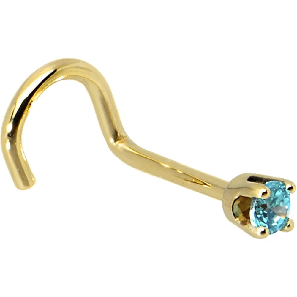 Solid 14KT Yellow Gold 2mm Mint Green Cubic Zirconia Nose Ring