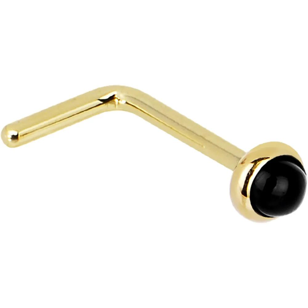 Solid 14KT Yellow Gold 2mm Onyx Nose Ring