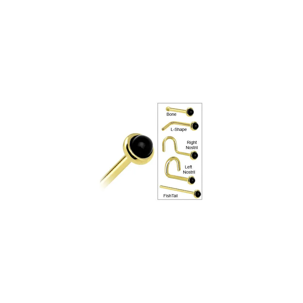 Solid 14KT Yellow Gold 2mm Onyx Nose Ring