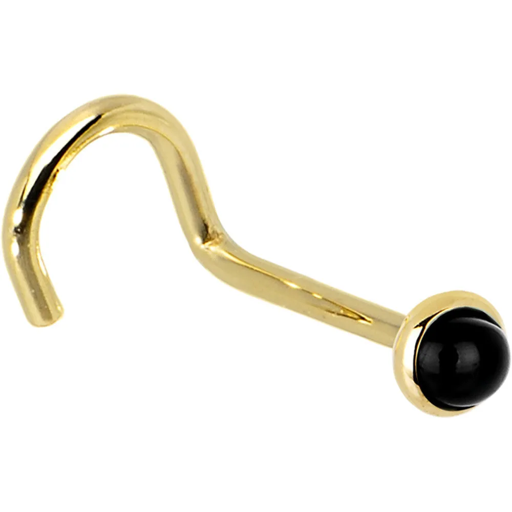 Solid 14KT Yellow Gold 2mm Onyx Nose Ring