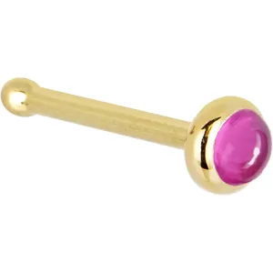 Solid 14KT Yellow Gold 2mm Pink Tourmaline Nose Ring