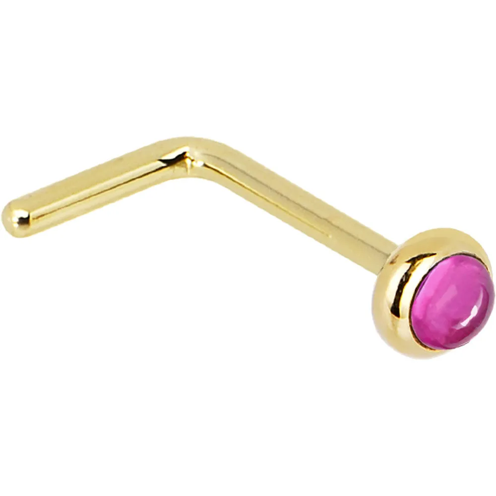 Solid 14KT Yellow Gold 2mm Pink Tourmaline Nose Ring