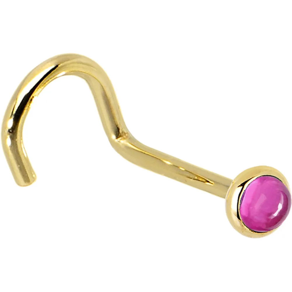 Solid 14KT Yellow Gold 2mm Pink Tourmaline Nose Ring