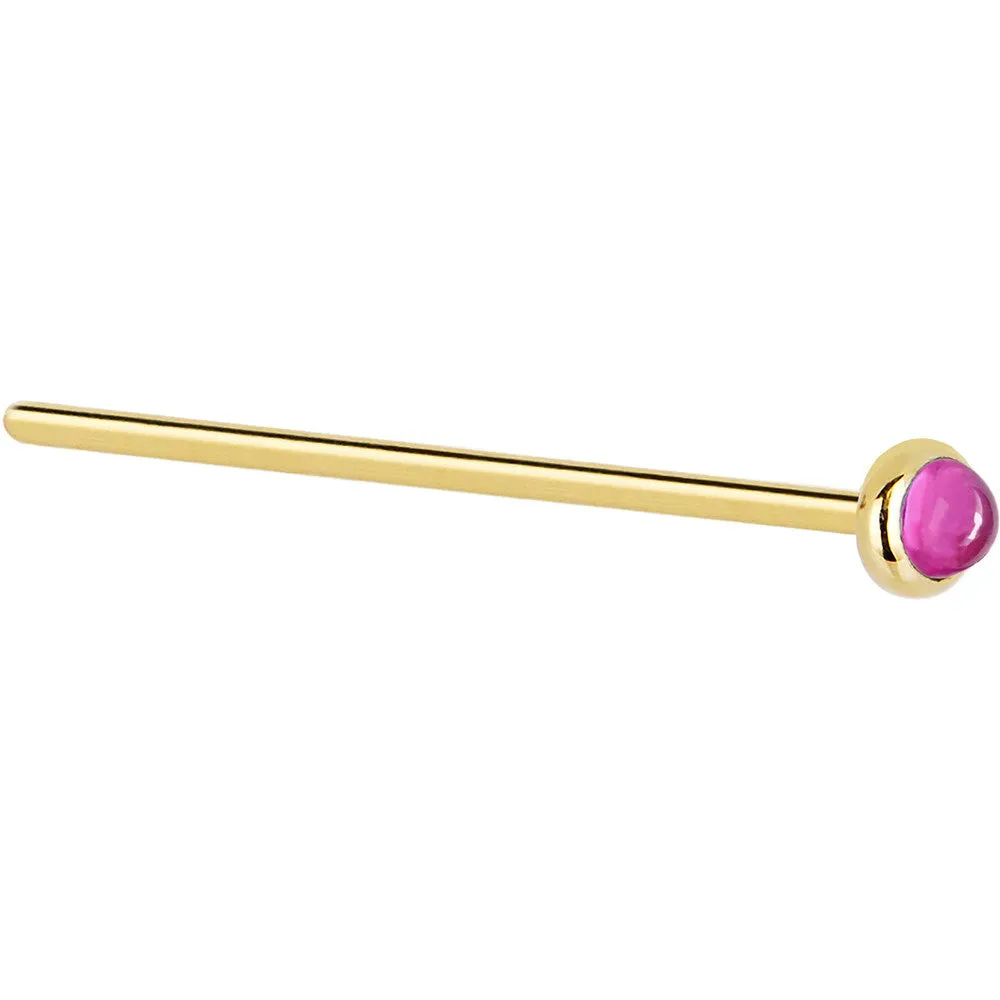 Solid 14KT Yellow Gold 2mm Pink Tourmaline Nose Ring