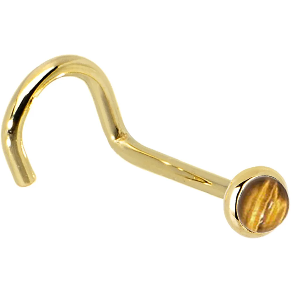 Solid 14KT Yellow Gold 2mm Tiger Eye Nose Ring