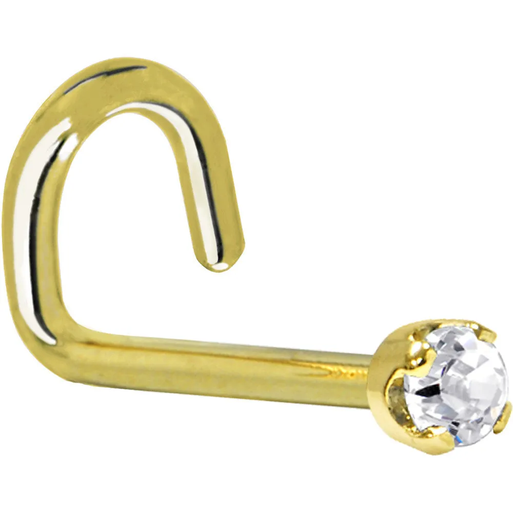Solid 14KT Yellow Gold (April) 2mm Clear Cubic Zirconia Nose Ring