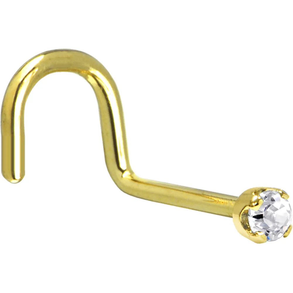 Solid 14KT Yellow Gold (April) 2mm Clear Cubic Zirconia Nose Ring