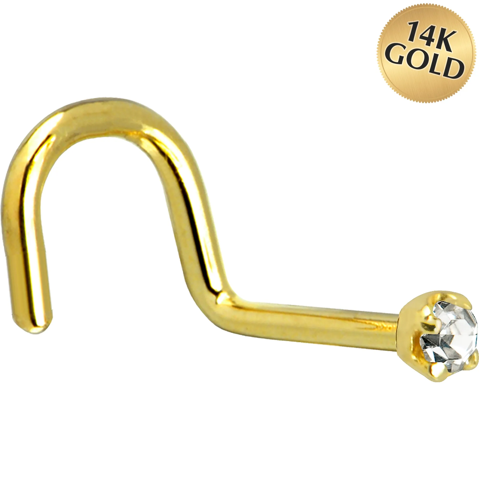 Solid 14KT Yellow Gold (April) 2mm Clear Cubic Zirconia Nose Ring