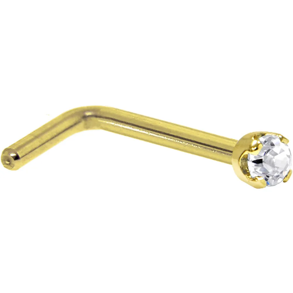 Solid 14KT Yellow Gold (April) 2mm Clear Cubic Zirconia Nose Ring