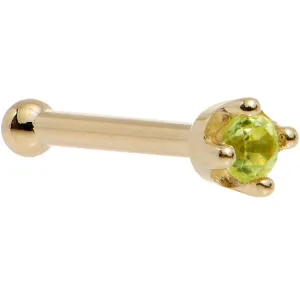 Solid 14KT Yellow Gold (August) 1.5mm Genuine Peridot Nose Ring