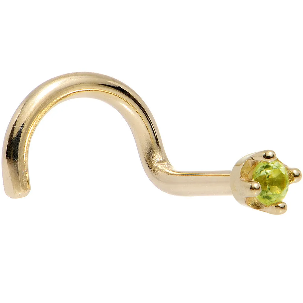 Solid 14KT Yellow Gold (August) 1.5mm Genuine Peridot Nose Ring