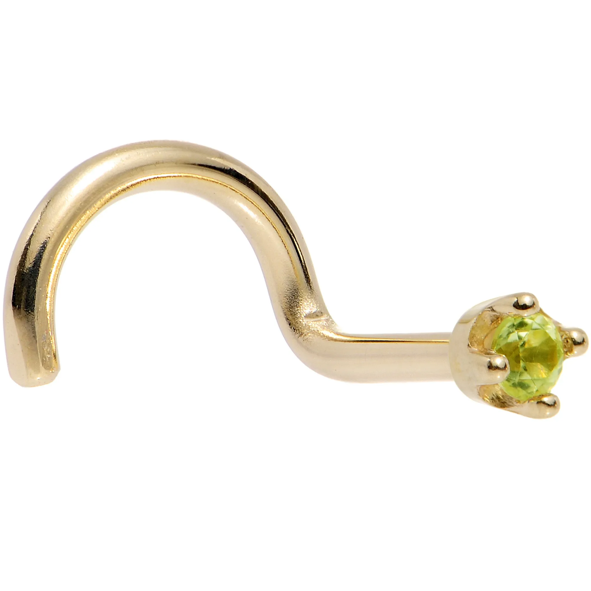 Solid 14KT Yellow Gold (August) 1.5mm Genuine Peridot Nose Ring