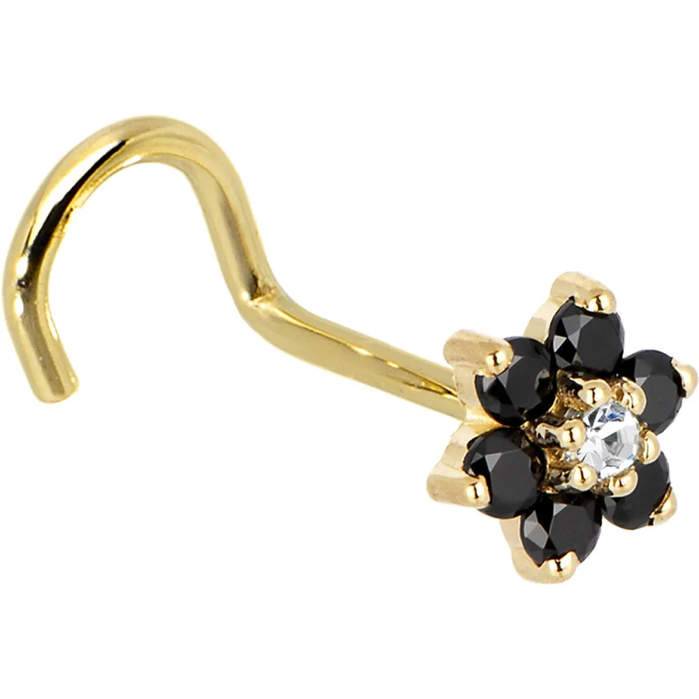 Solid 14KT Yellow Gold Black and Clear Cubic Zirconia Flower Nose Ring
