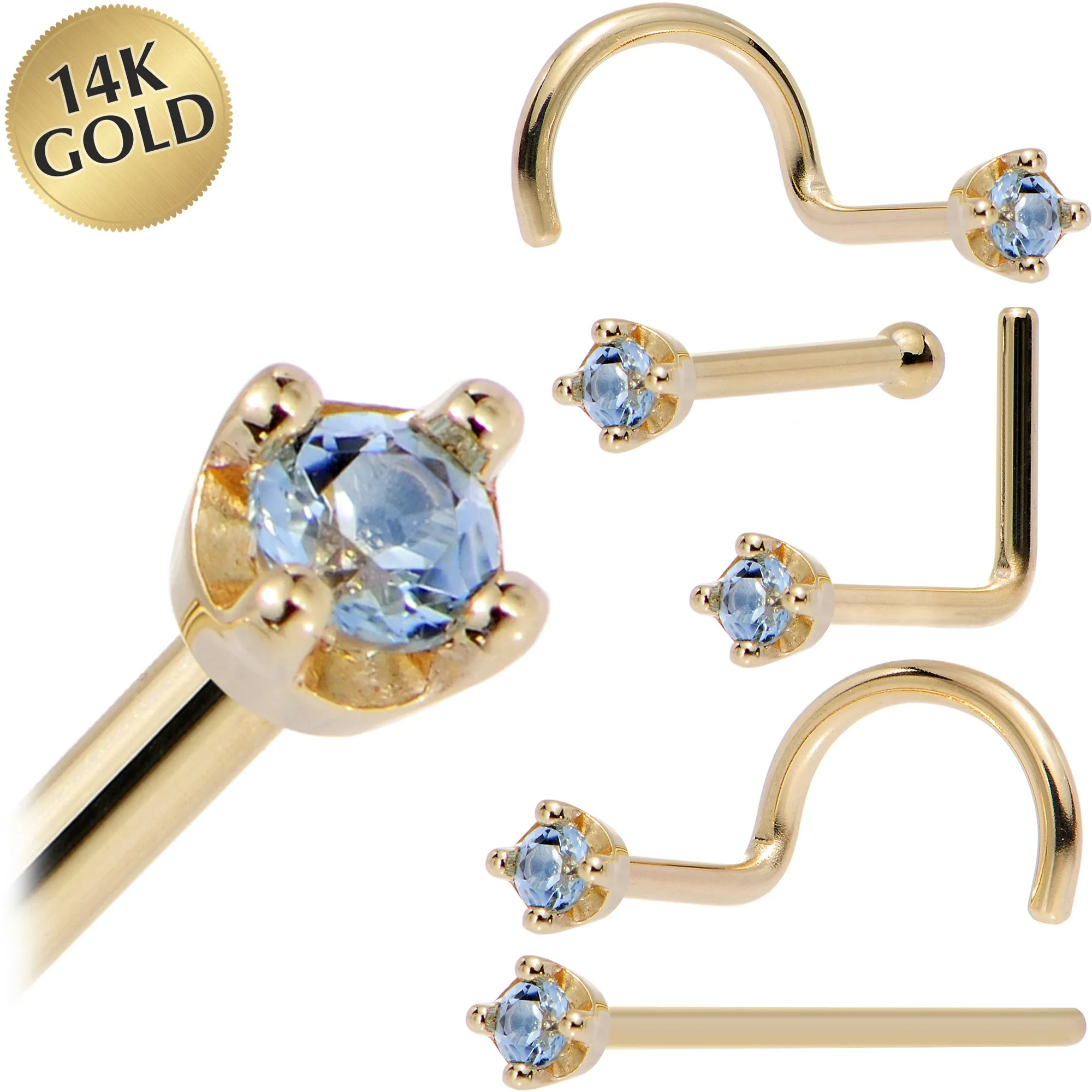 Solid 14KT Yellow Gold (December) 1.5mm Genuine Topaz Nose Ring