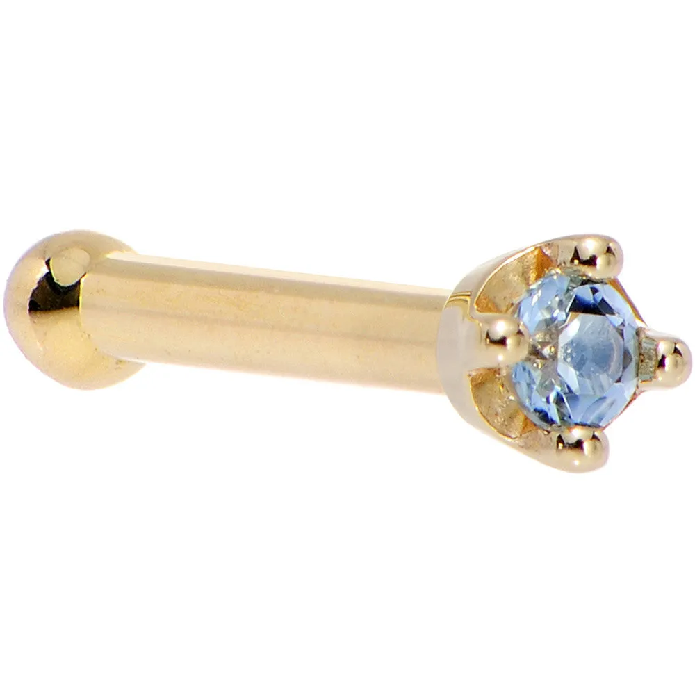 Solid 14KT Yellow Gold (December) 1.5mm Genuine Topaz Nose Ring