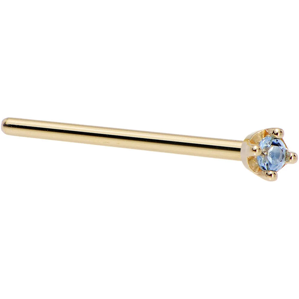 Solid 14KT Yellow Gold (December) 1.5mm Genuine Topaz Nose Ring