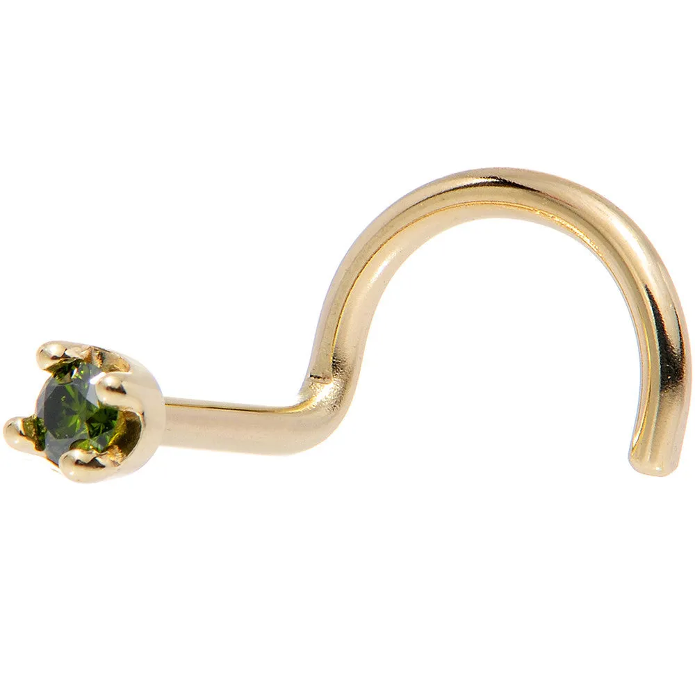 Solid 14KT Yellow Gold (May) 1.5mm Genuine Green Diamond Nose Ring