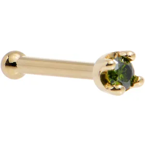 Solid 14KT Yellow Gold (May) 1.5mm Genuine Green Diamond Nose Ring