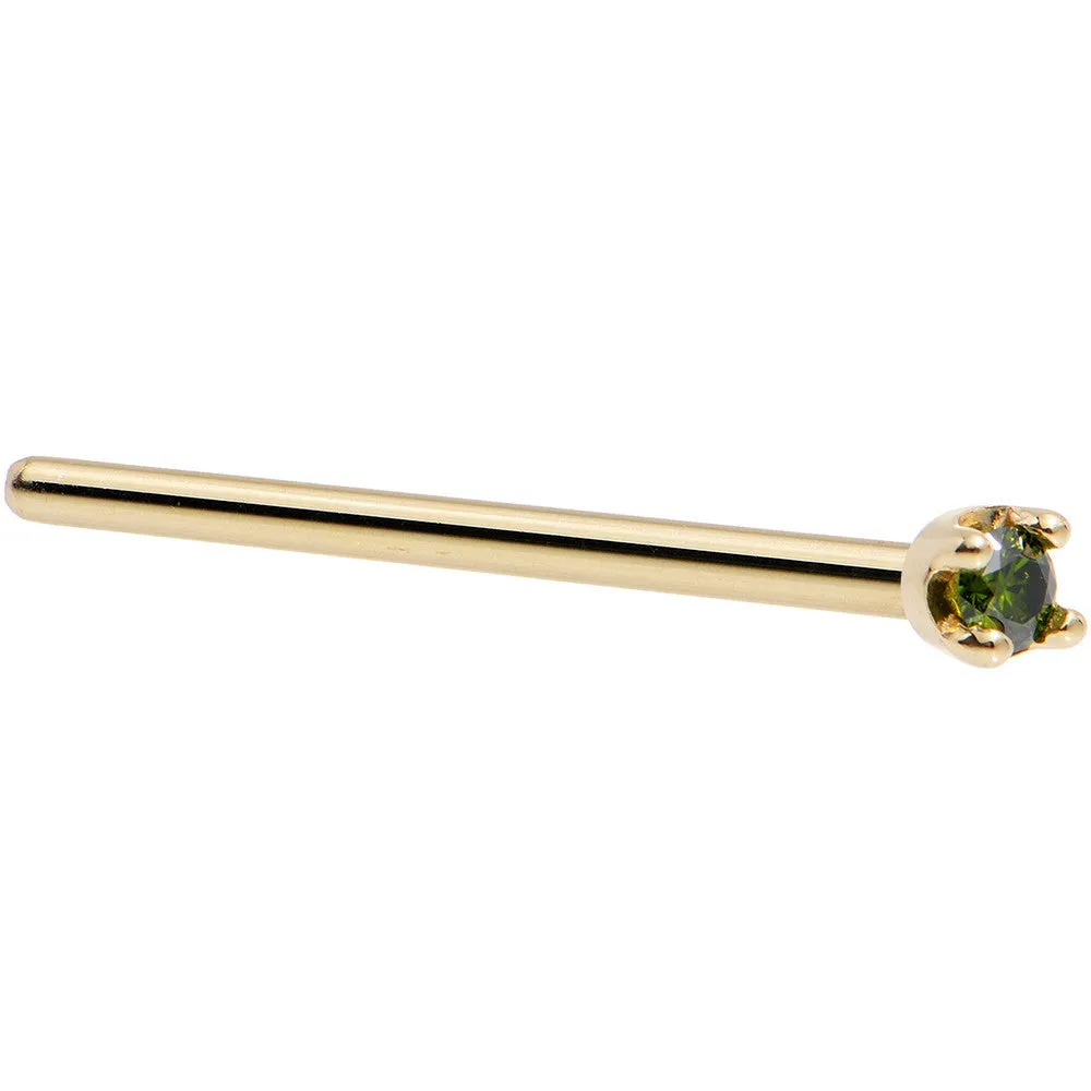Solid 14KT Yellow Gold (May) 1.5mm Genuine Green Diamond Nose Ring