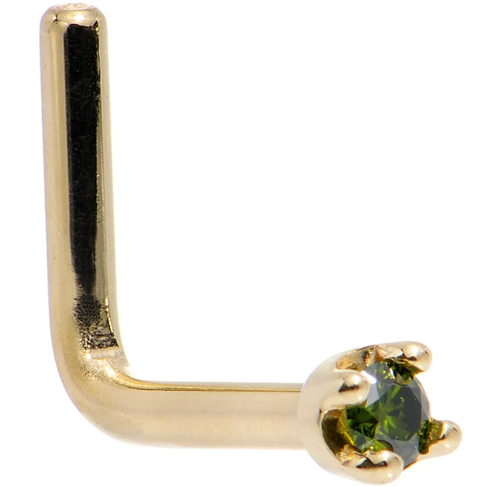 Solid 14KT Yellow Gold (May) 1.5mm Genuine Green Diamond Nose Ring