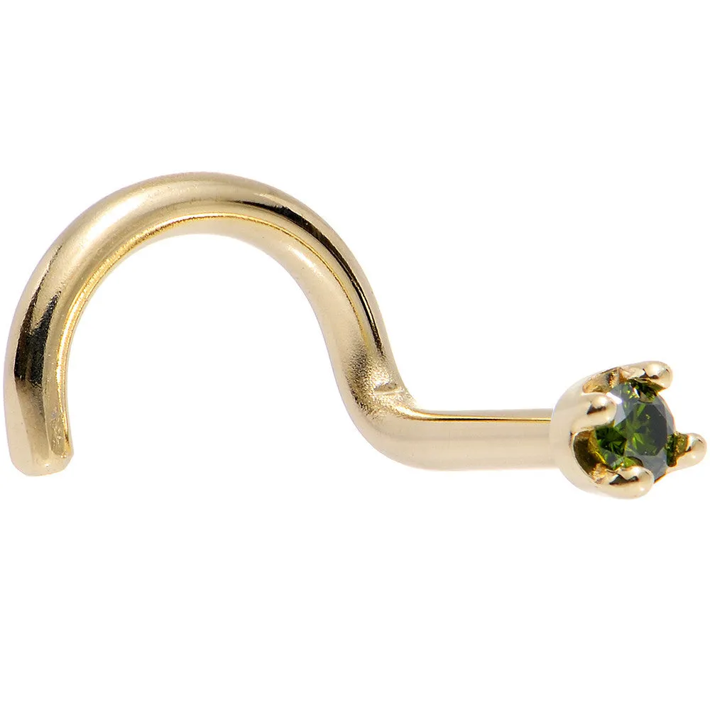 Solid 14KT Yellow Gold (May) 1.5mm Genuine Green Diamond Nose Ring