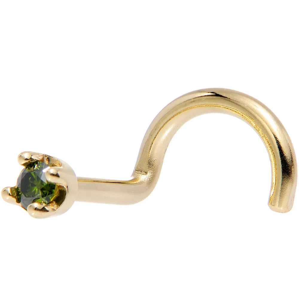 Solid 14KT Yellow Gold (May) 1.5mm Genuine Green Diamond Nose Ring