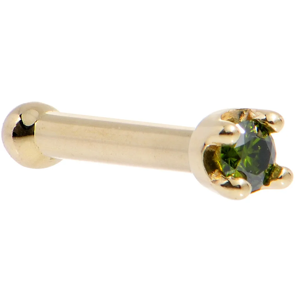Solid 14KT Yellow Gold (May) 1.5mm Genuine Green Diamond Nose Ring