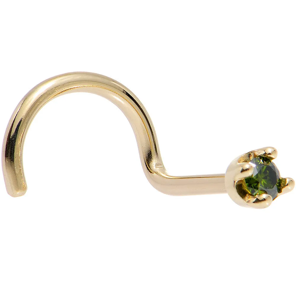 Solid 14KT Yellow Gold (May) 1.5mm Genuine Green Diamond Nose Ring