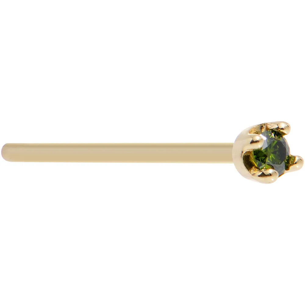 Solid 14KT Yellow Gold (May) 1.5mm Genuine Green Diamond Nose Ring