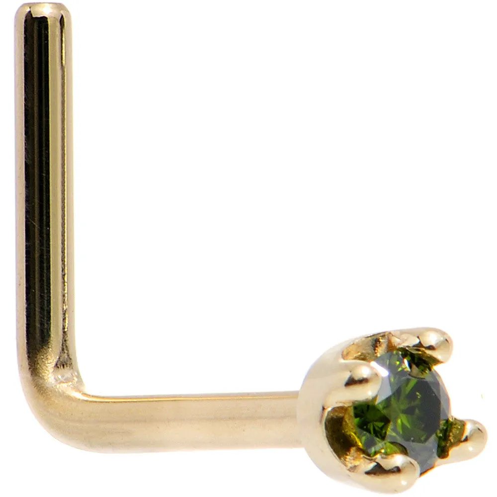 Solid 14KT Yellow Gold (May) 1.5mm Genuine Green Diamond Nose Ring