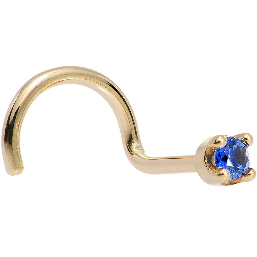 Solid 14KT Yellow Gold (September) 1.5mm Genuine Blue Sapphire Nose Stud Ring