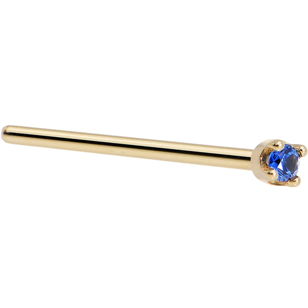 Solid 14KT Yellow Gold (September) 1.5mm Genuine Blue Sapphire Nose Stud Ring