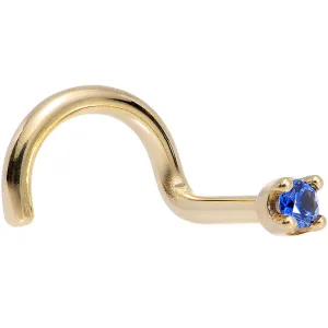 Solid 14KT Yellow Gold (September) 1.5mm Genuine Blue Sapphire Nose Stud Ring