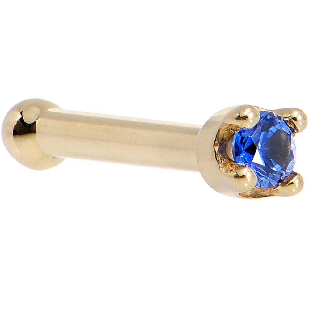 Solid 14KT Yellow Gold (September) 1.5mm Genuine Blue Sapphire Nose Stud Ring