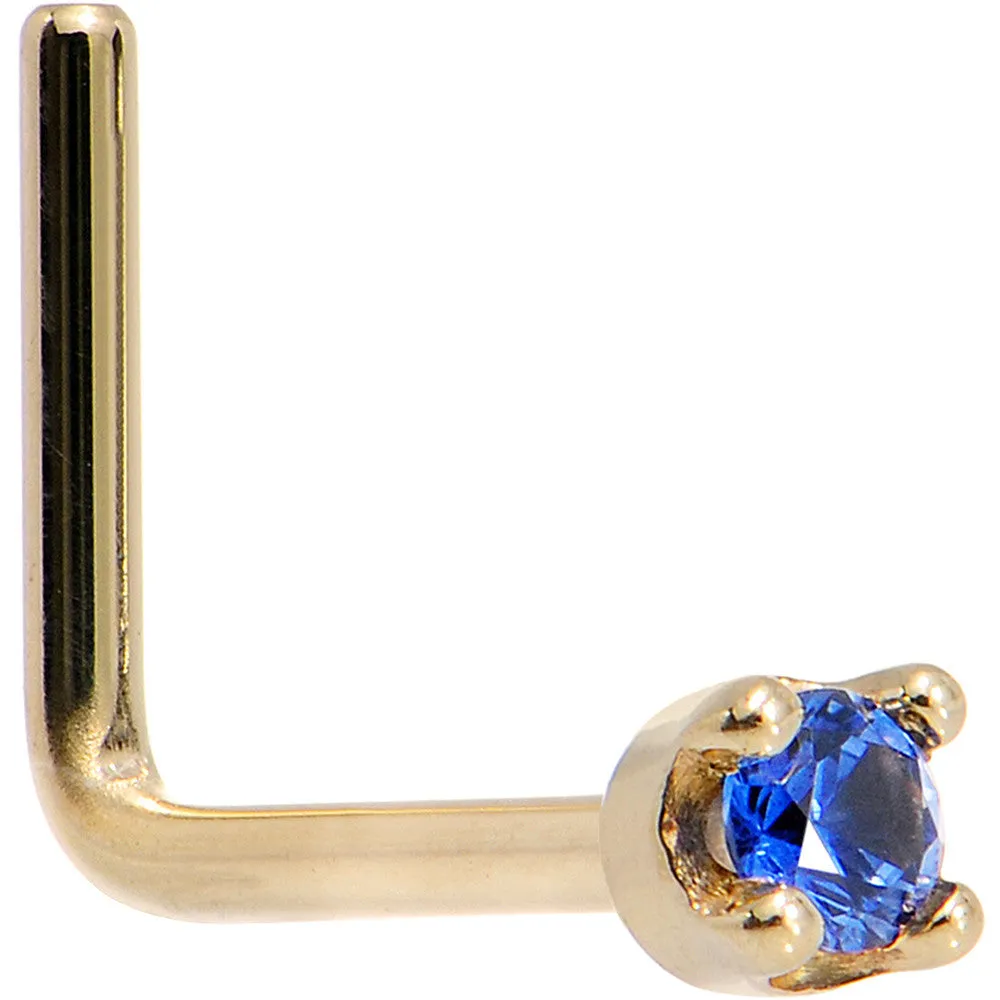 Solid 14KT Yellow Gold (September) 1.5mm Genuine Blue Sapphire Nose Stud Ring