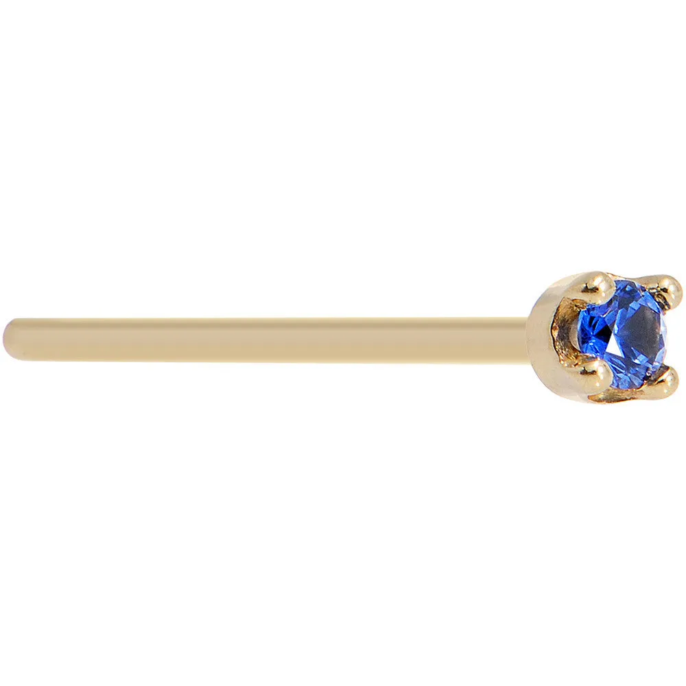 Solid 14KT Yellow Gold (September) 1.5mm Genuine Blue Sapphire Nose Stud Ring
