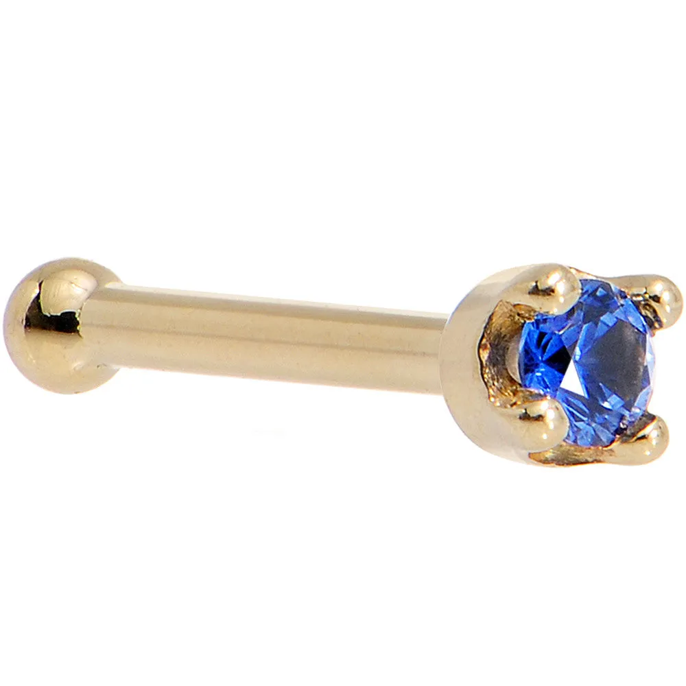 Solid 14KT Yellow Gold (September) 1.5mm Genuine Blue Sapphire Nose Stud Ring