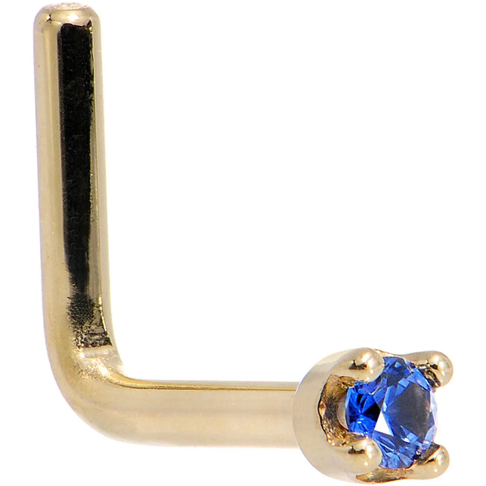 Solid 14KT Yellow Gold (September) 1.5mm Genuine Blue Sapphire Nose Stud Ring