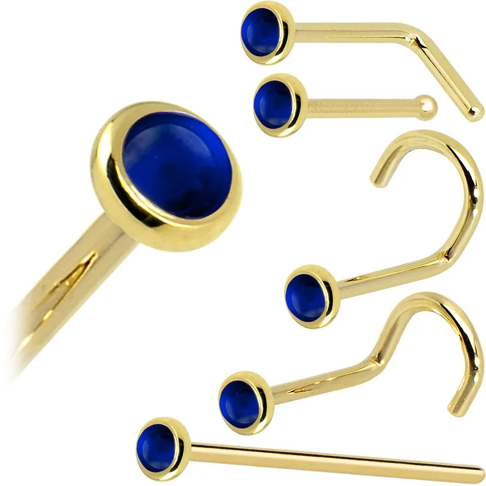 Solid 14KT Yellow Gold (September) 2mm Genuine Sapphire Nose Ring