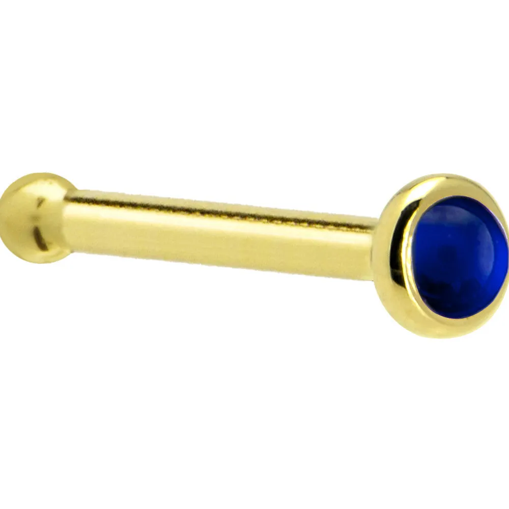 Solid 14KT Yellow Gold (September) 2mm Genuine Sapphire Nose Ring