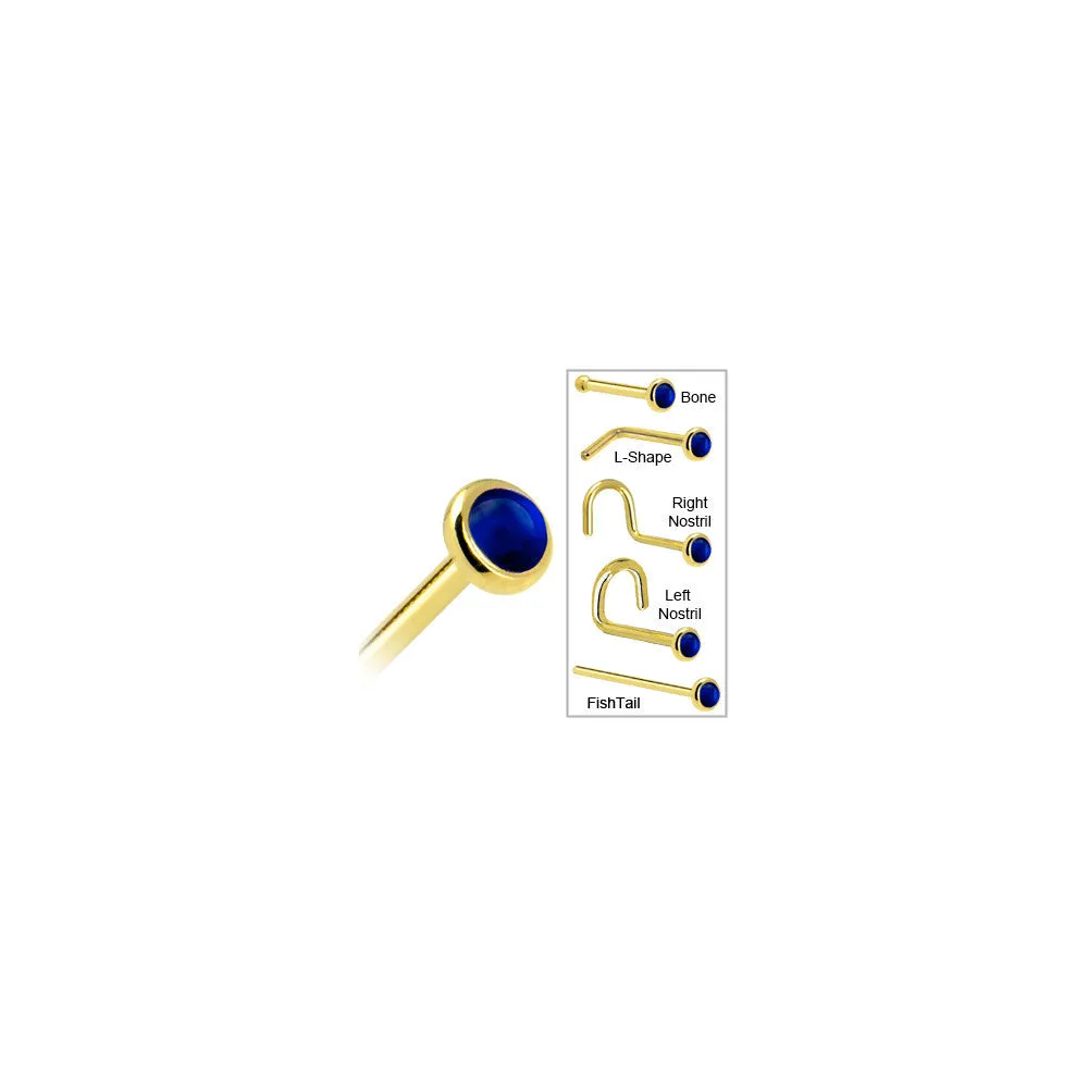 Solid 14KT Yellow Gold (September) 2mm Genuine Sapphire Nose Ring