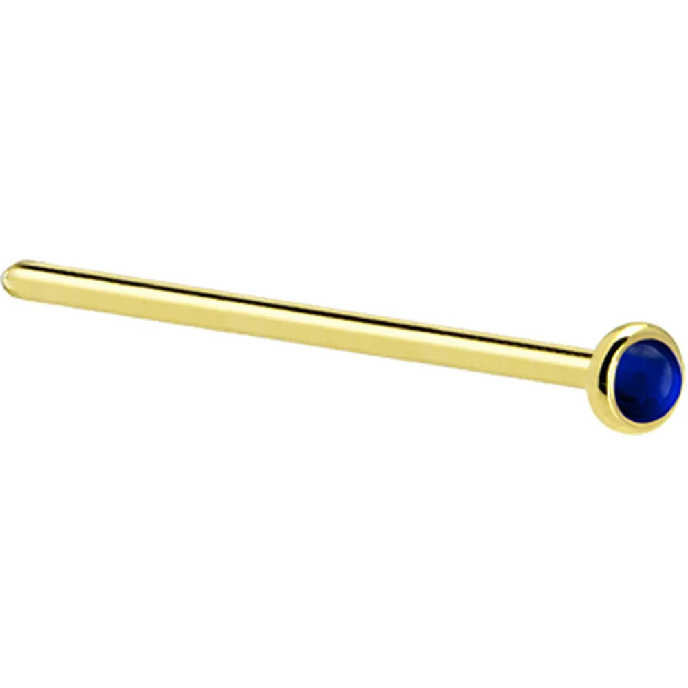 Solid 14KT Yellow Gold (September) 2mm Genuine Sapphire Nose Ring