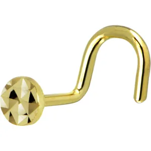 Solid 14KT Yellow Gold Textured Flat Disc Nose Screw Ring